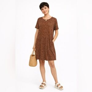 J. Jill Brown Polka Dot Dress Sz XL Soft Flowing Minimalist Capsule Wardrobe